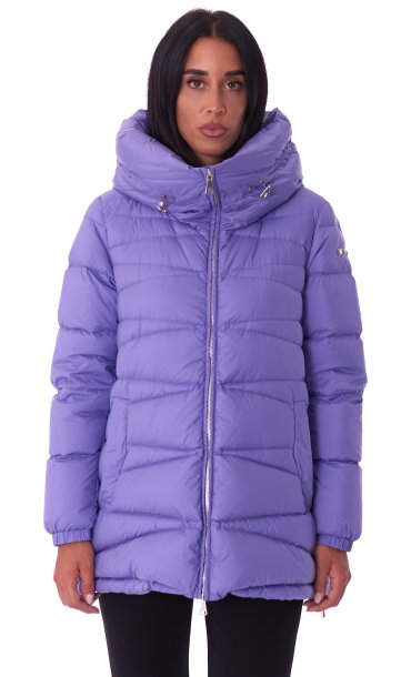 FLARED LONG DOWN JACKET ADD WITH HOOD AND SIDE ZIP