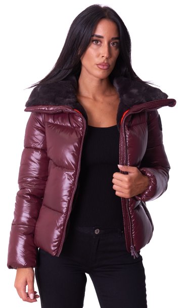 Women's short down jacket Save The Duck with ecofur MOMA