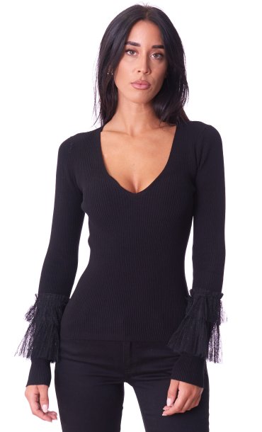 TWINSET RIBBED SWEATER WITH ROUCHES