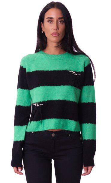 TWINSET ACTITUDE STRIPED SWEATER WITH FRINGES