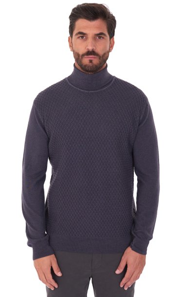 HIGH NECK TEXTURED SWEATER PRIVATI FIRENZE PURE EXTRAFINE MERINO WOOL