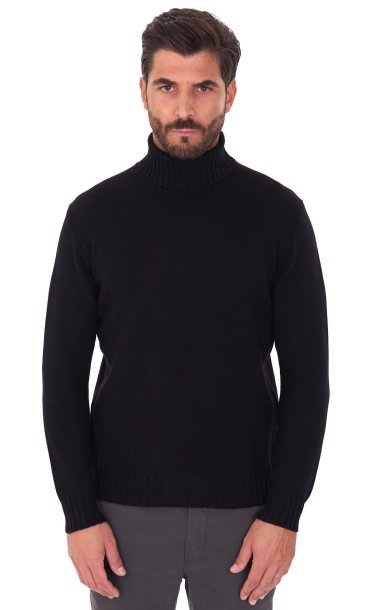 PRIVATI PIRENZE HIGH NECK MERINO WOOL BLACK SWEATER