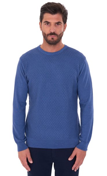 ROUNDNECK TEXTURED SWEATER PRIVATI FIRENZE PURE EXTRAFINE MERINO WOOL