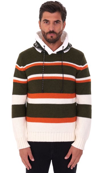 PMDS STRIPED SWEATER WITH HOOD