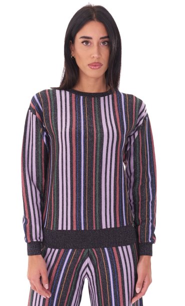 WHITE WISE MULTI-STRIPE LUREX SWEATER