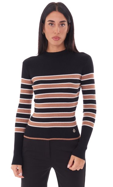 WHITE WISE TURTLENECK STRIPED SWEATER WITH LUREX