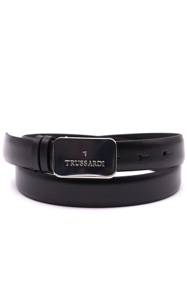 TRUSSARDI LEATHER BELT WITH METAL LOGO