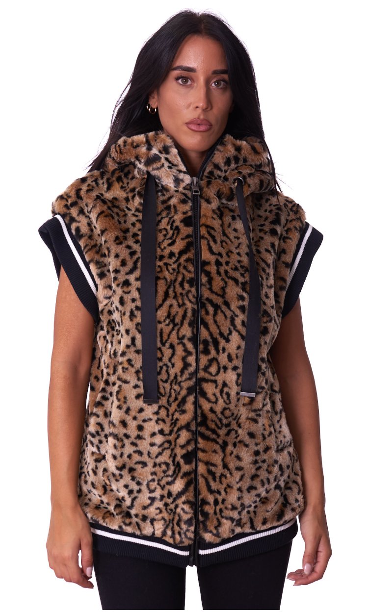 TWINSET ACTITUDE GILET IN SPOTTED ECO FUR