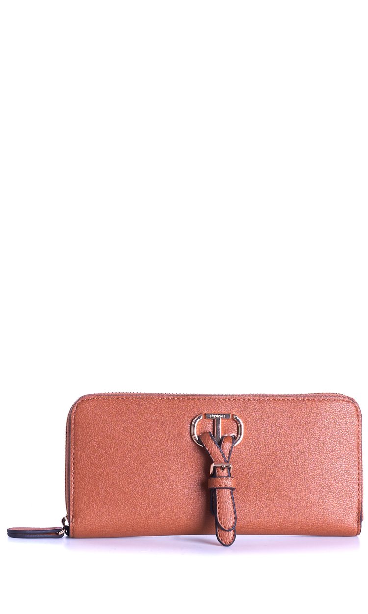 TWINSET WALLET ZIP AROUND WITH OVAL LOGO AND TASSEL