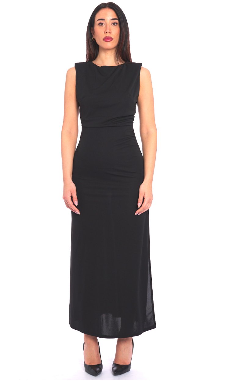 TWINSET LONG BLACK DRESS WITH CURLING AND SPLIT
