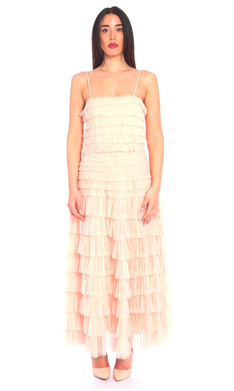 TWINSET PINK PLEATED LONG DRESS WITH TULLE