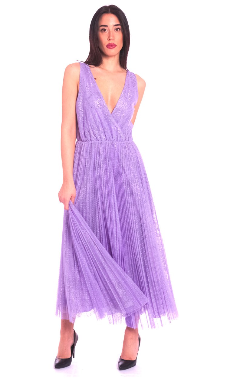 TWINSET LILAC PLEATED LONG DRESS