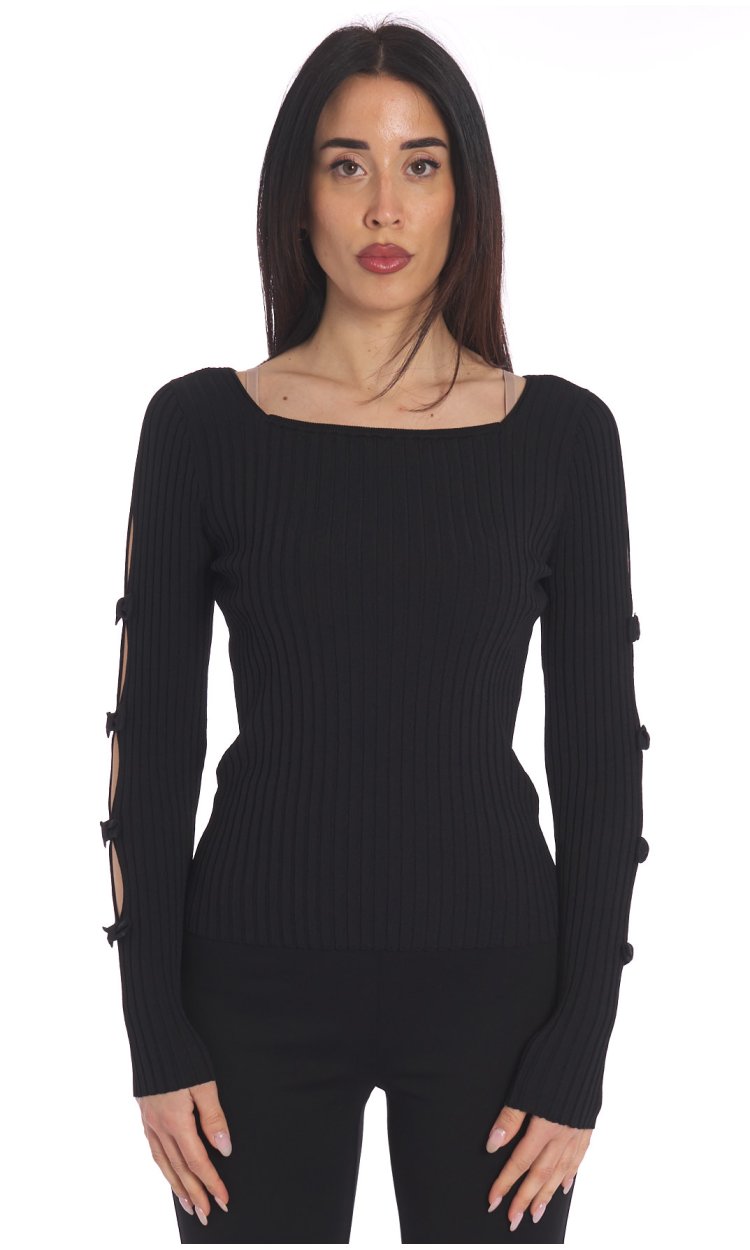 TWINSET ACTITUDE RIBBED SWEATER WITH CUTS ON SLEEVES