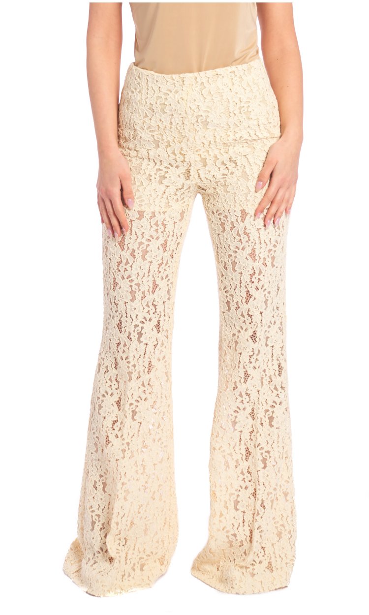 TWINSET FLARE LACE IVORY PANTS