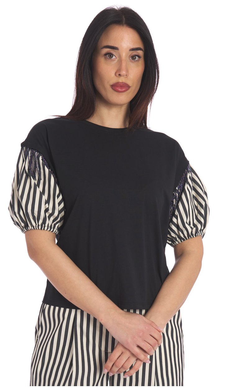 TWINSET ACTITUDE T-SHIRT WITH STRIPED BALLON SLEEVE