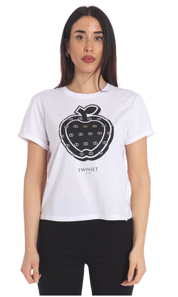 TWINSET T-SHIRT WITH APPLE AND LOGO
