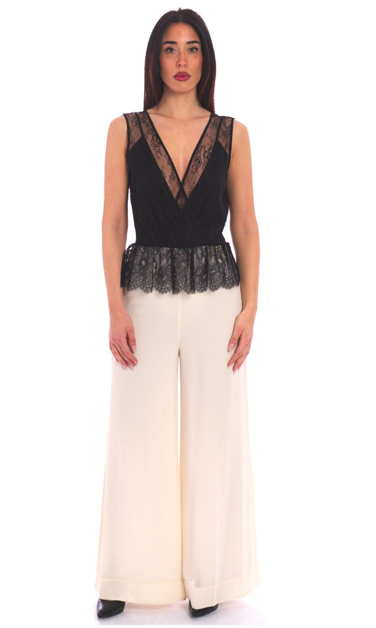 TWINSET JUMPSUIT WITH LACE BODICE