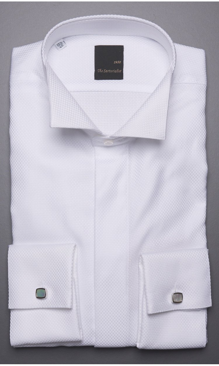 WHITE TEXTURED SHIRT THE SARTORIALIST WITH DIPLOMATIC COLLAR AND CUFFLINKS