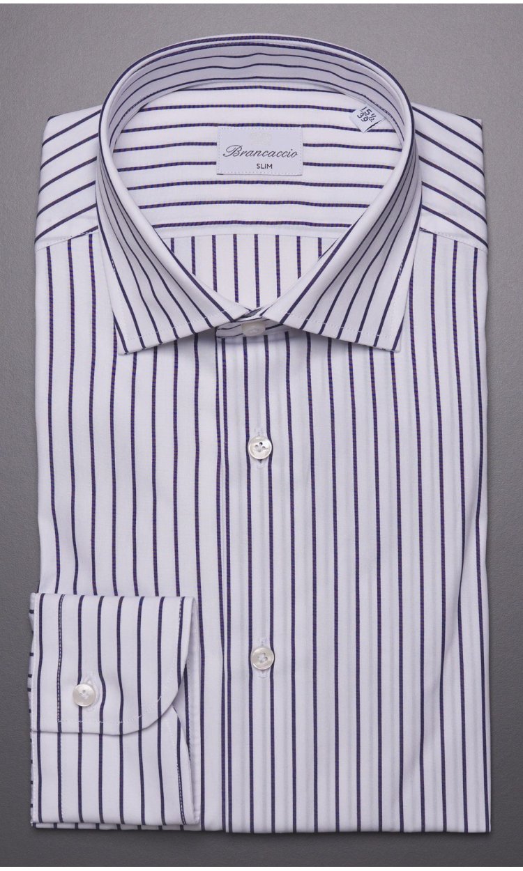 BLU STRIPED SHIRT BRANCACCIO WITH GIÒ NECK