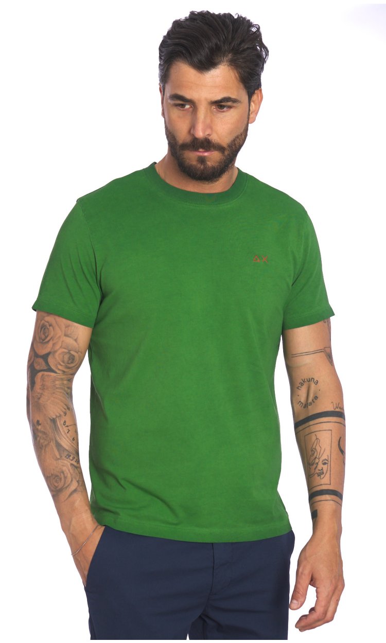 SUN 68 DYED T-SHIRT WITH EMBROIDERED LOGO