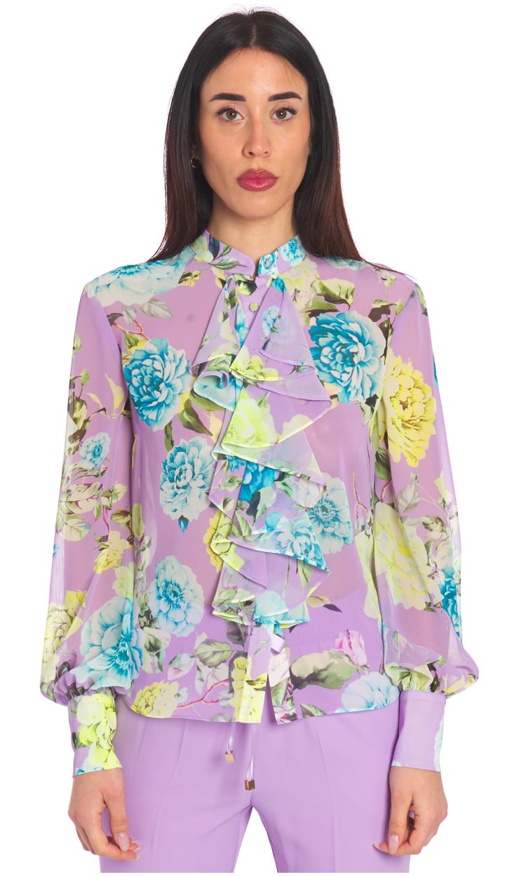 LUCKYLU FLORAL SHIRT WITH ROUCHES