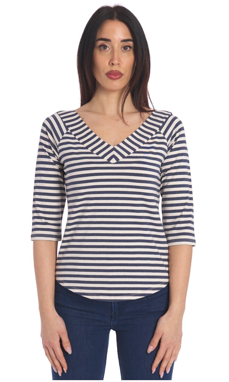 MARIA BELLENTANI V NECK STRIPED SWEATER