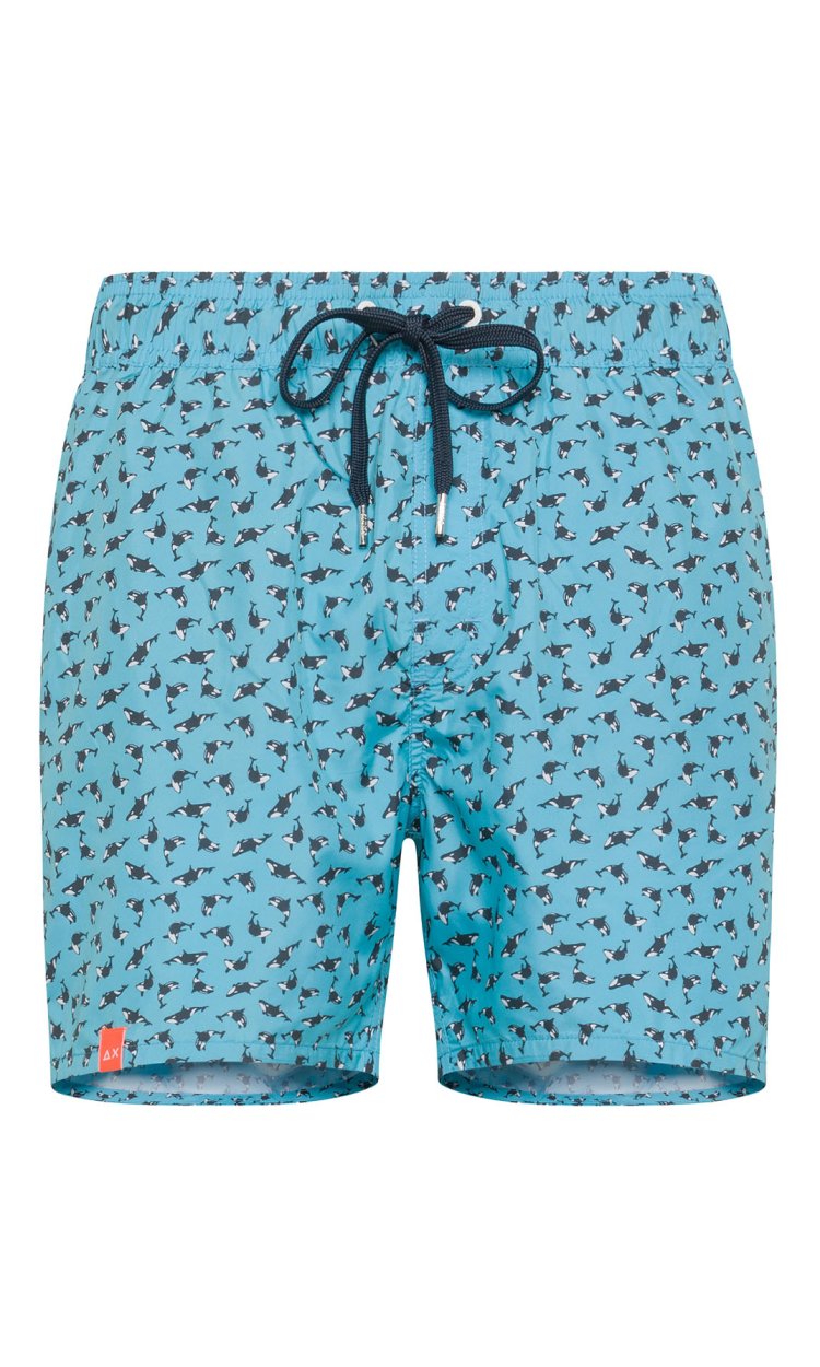SUN 68 TURQUOISE SWIM PANT WITH ORCAS