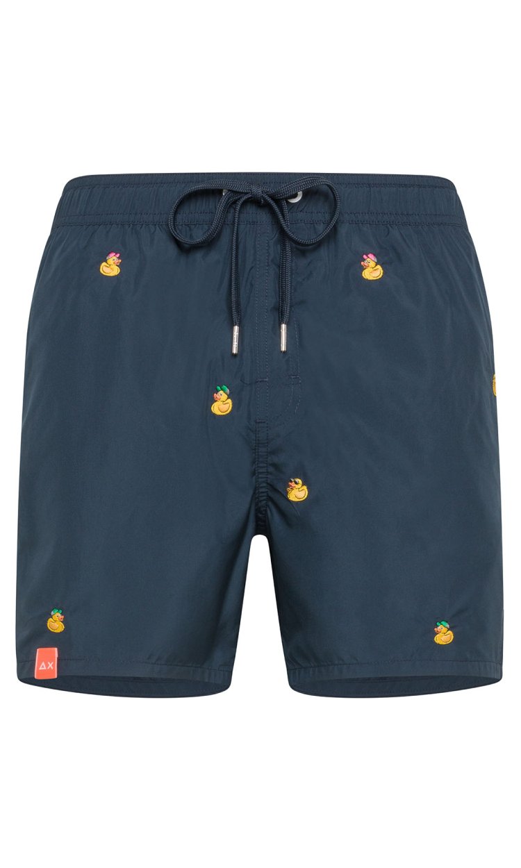 SUN 68 BLUE SWIM PANT WITH EMBROIDERED DUCKS