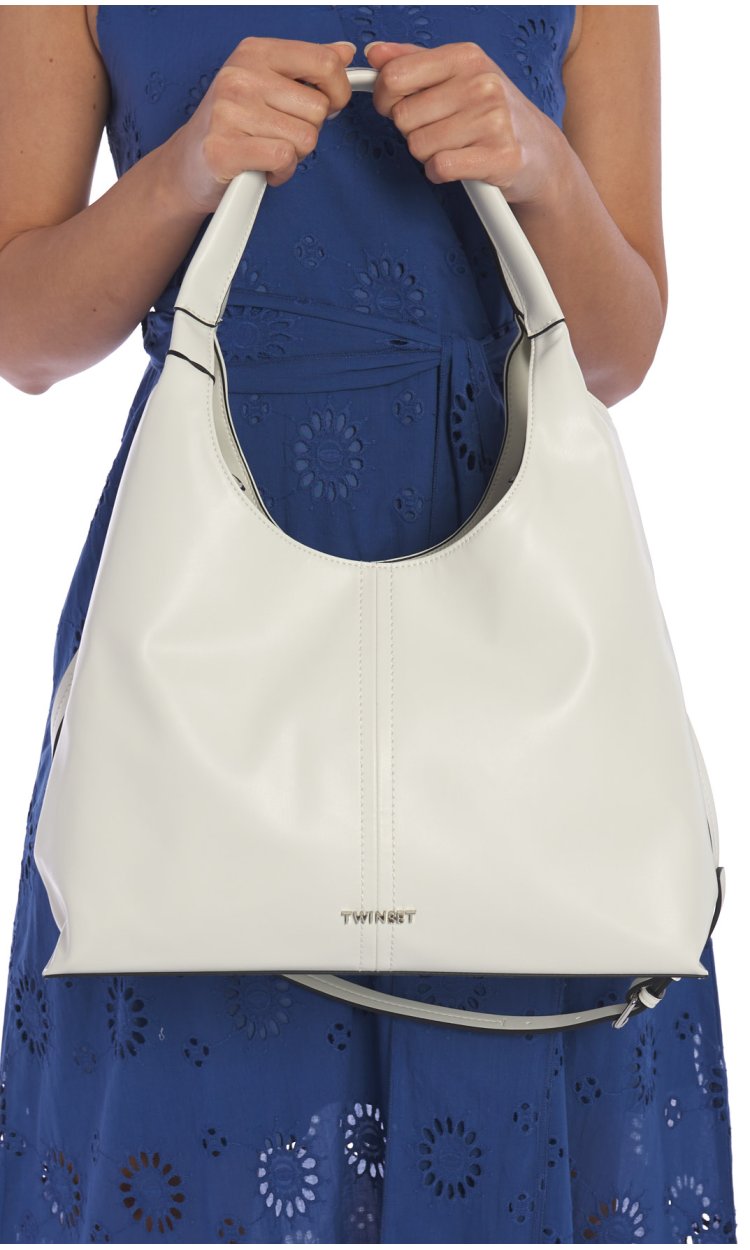 TWINSET WHITE TOTE BAG WITH LETTERING METAL LOGO