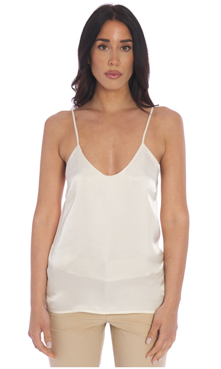 TWINSET SATIN TOP WITH THIN STRAPS AND LOGO
