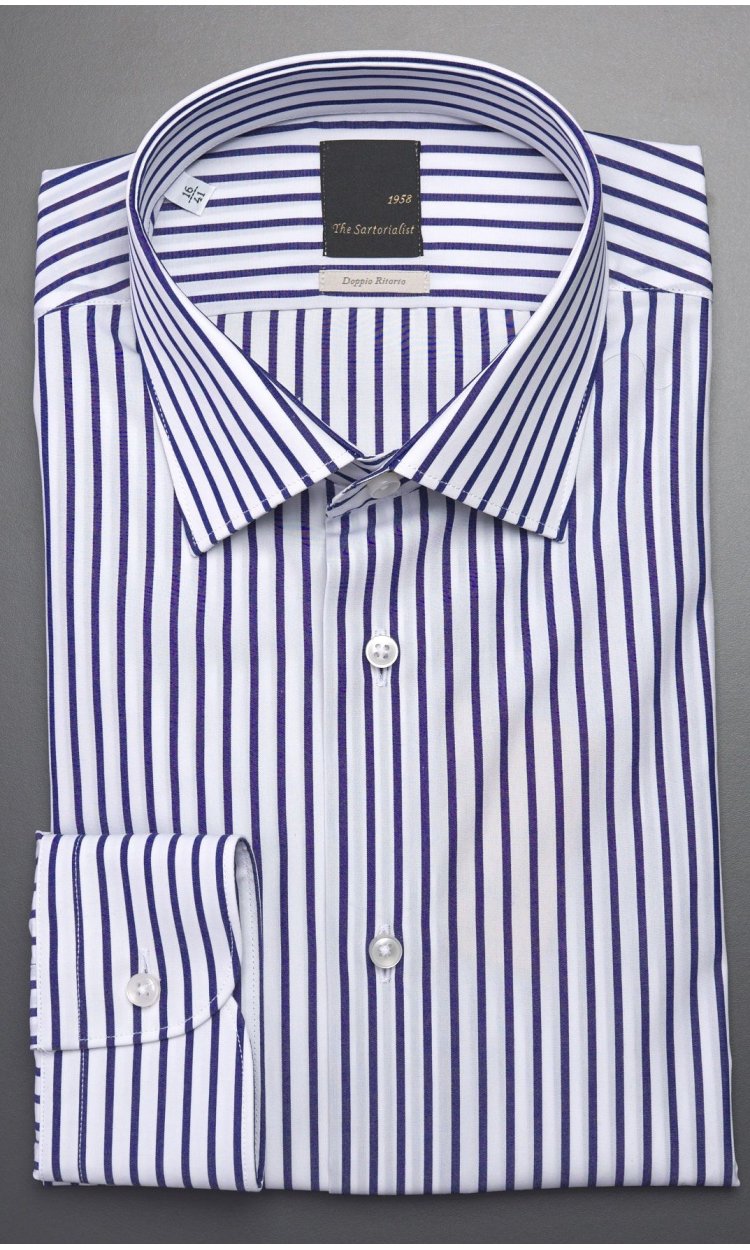 DOUBLE TWISTED WIDE STRIP SHIRT THE SARTORIALIST BLUE