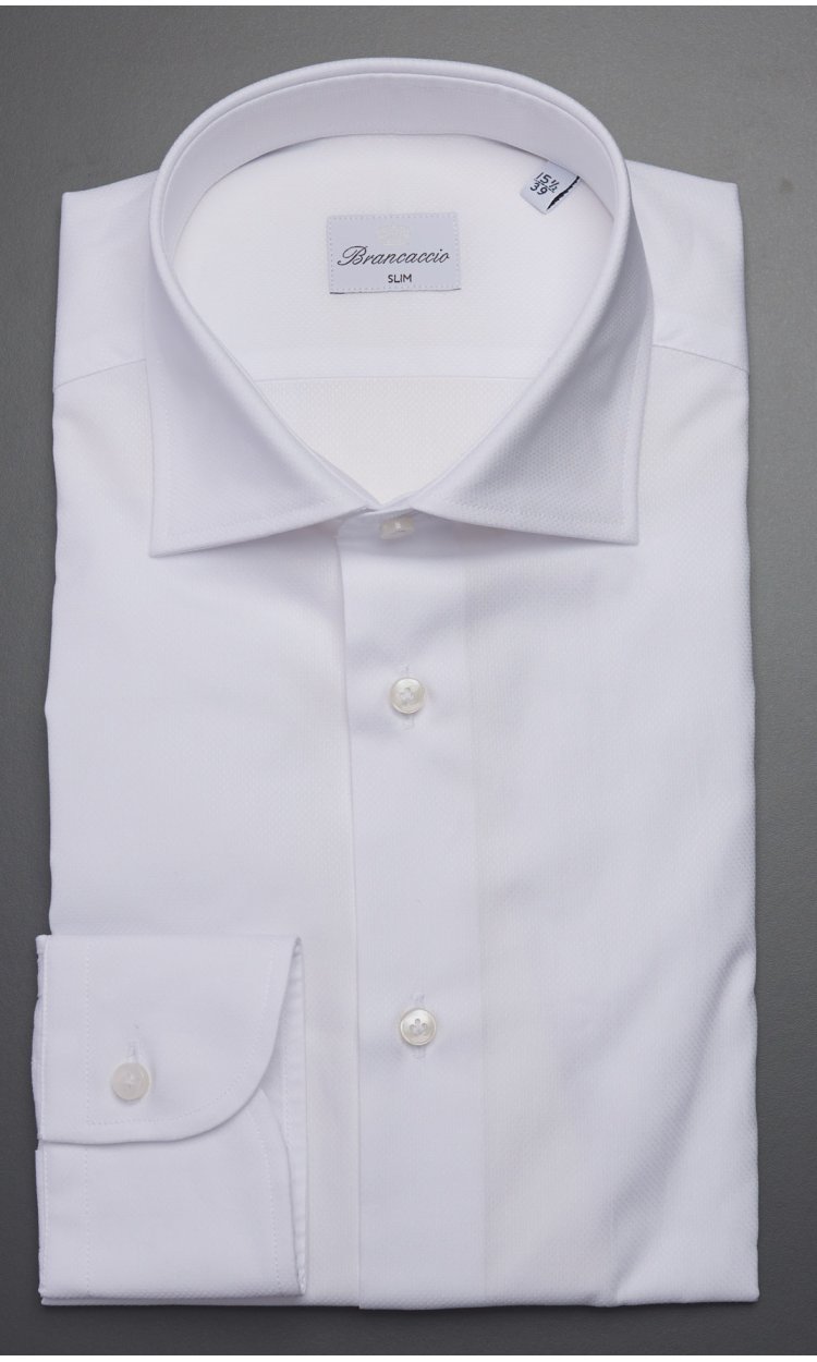 WHITE TEXTURED SHIRT BRANCACCIO SLIM FIT WITH GIÒ NECK
