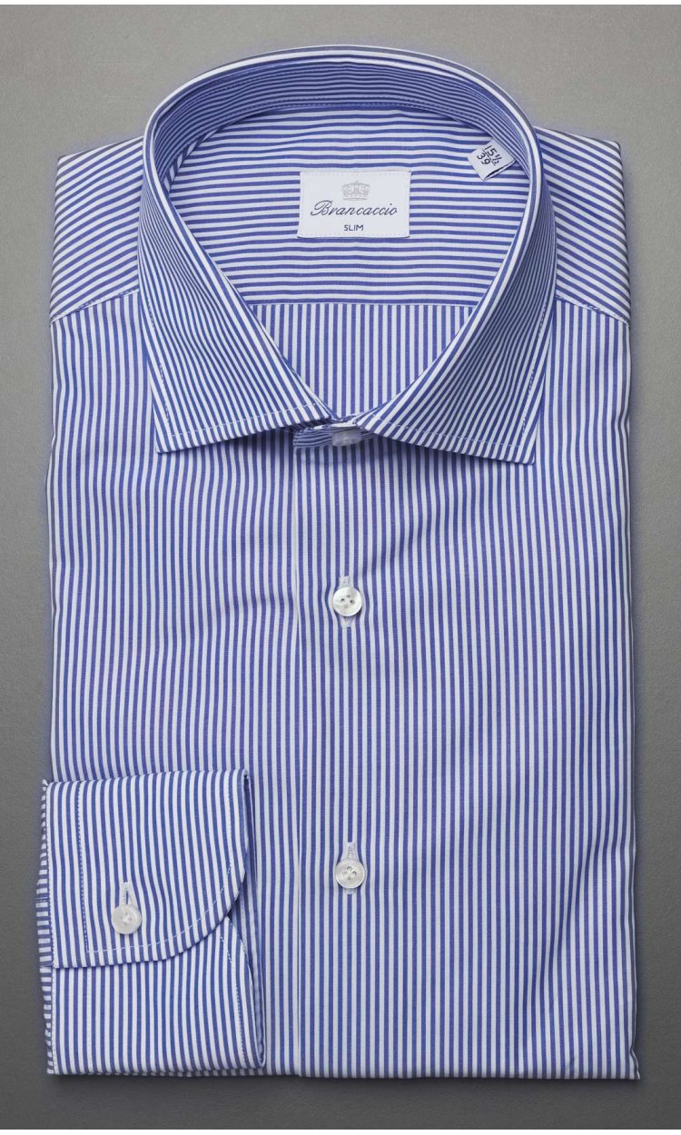 CAMICIA BRANCACCIO RIGATA COLLO GIÒ AZZURRA