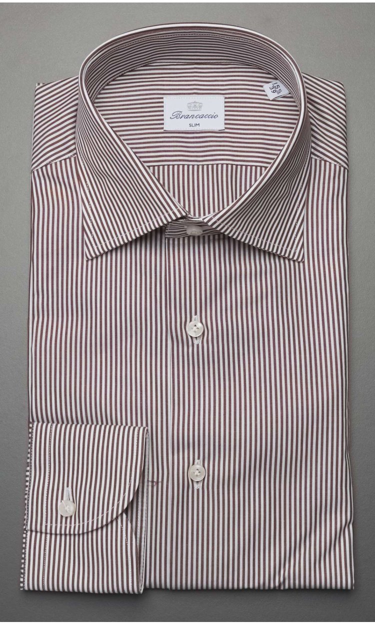 CAMICIA BRANCACCIO RIGATA COLLO LAPO MARRONE 