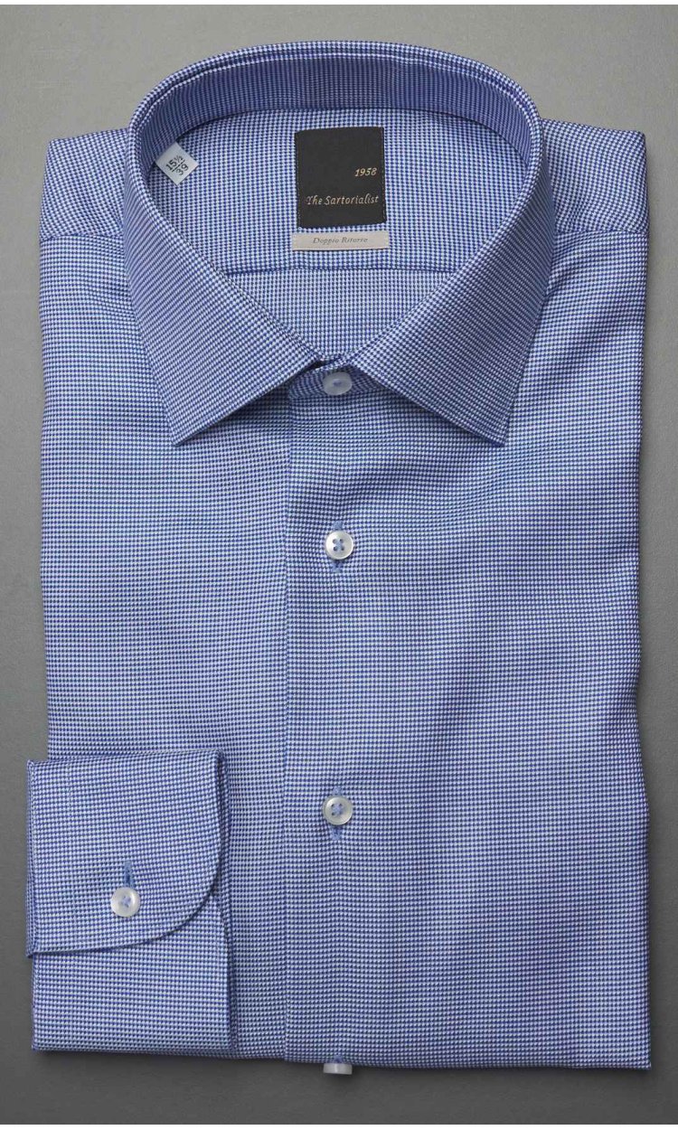 DOUBLE TWISTED PIED DE POULE SHIRT THE SARTORIALIST BLUE SKY