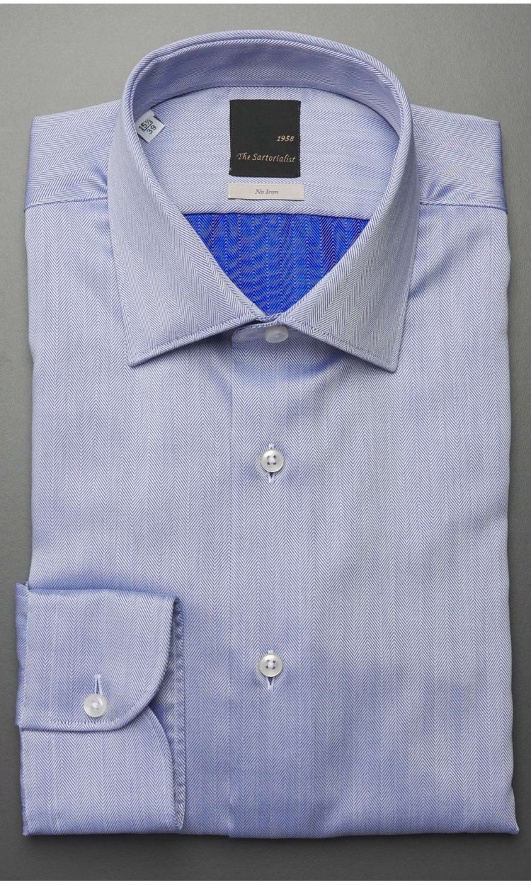 HERRINGBONE SHIRT THE SARTORIALIST BLUE SKY NO IRON