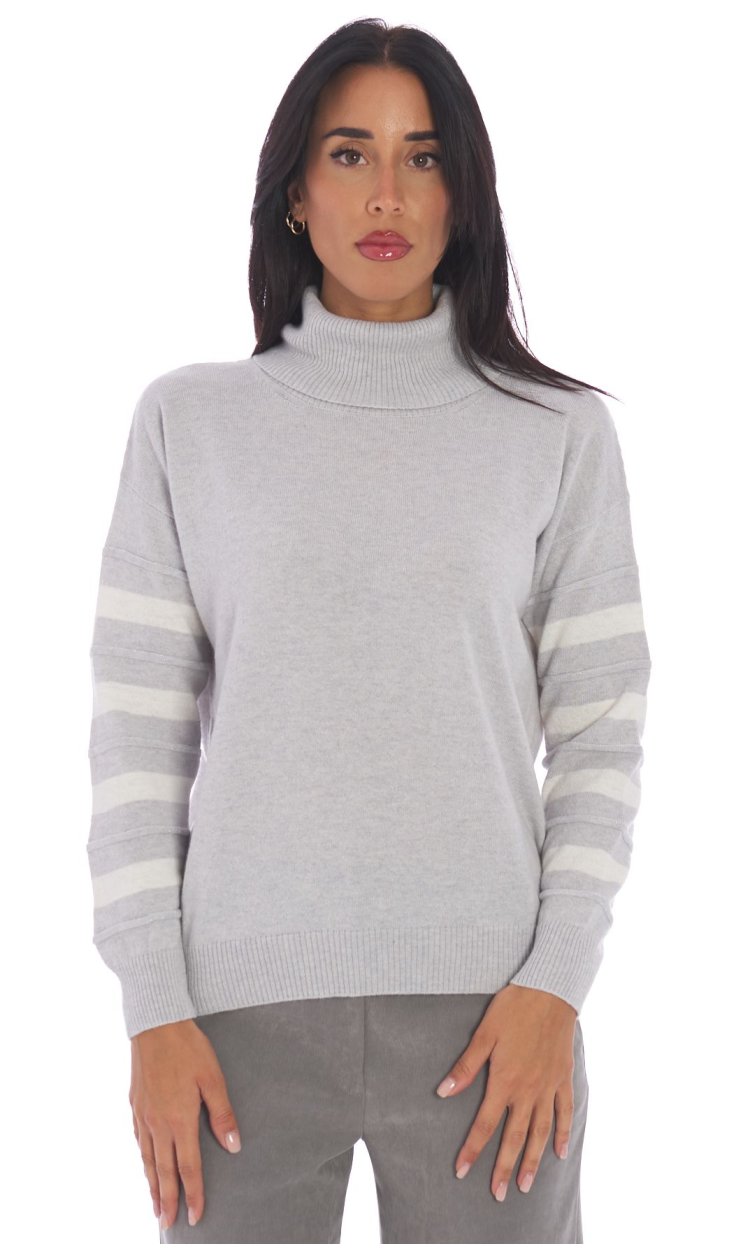 MARIA BELLENTANI TURTLENECK SWEATER WITH STRIPED SLEEVES