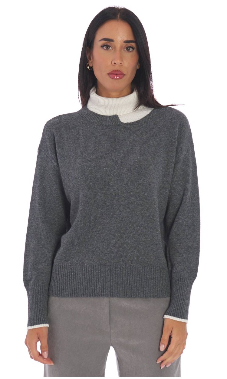 MARIA BELLENTANI TURTLENECK SWEATER WITH CONTRAST DOUBLE COLLAR