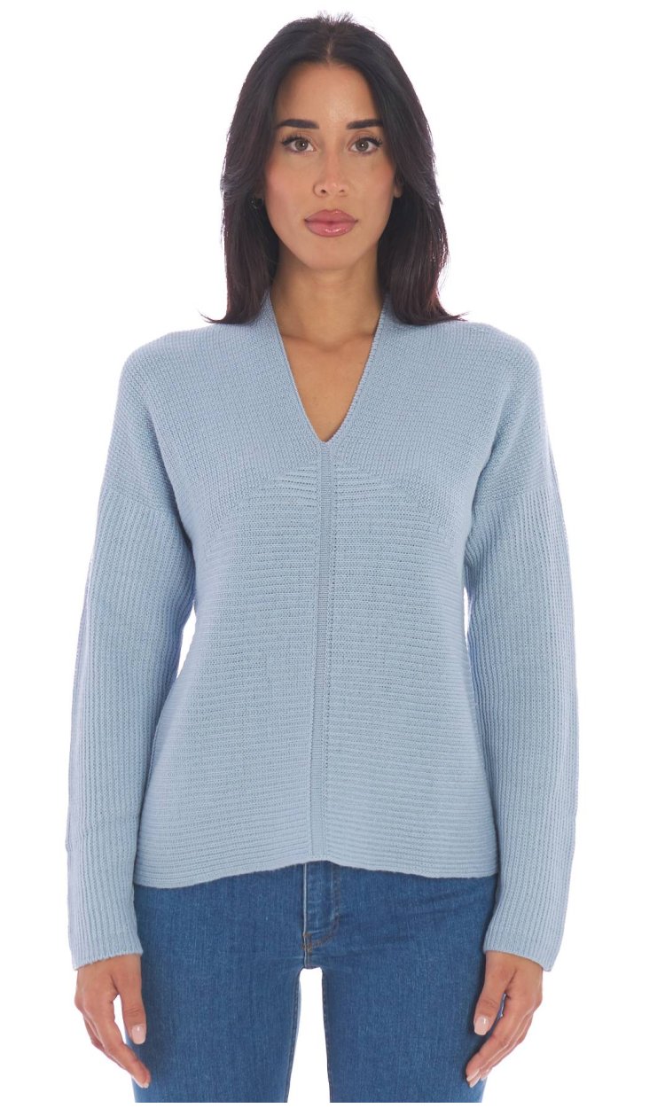 MARIA BELLENTANI LONG SLEEVE RIBBED SWEATER WITH V-NECKLINE