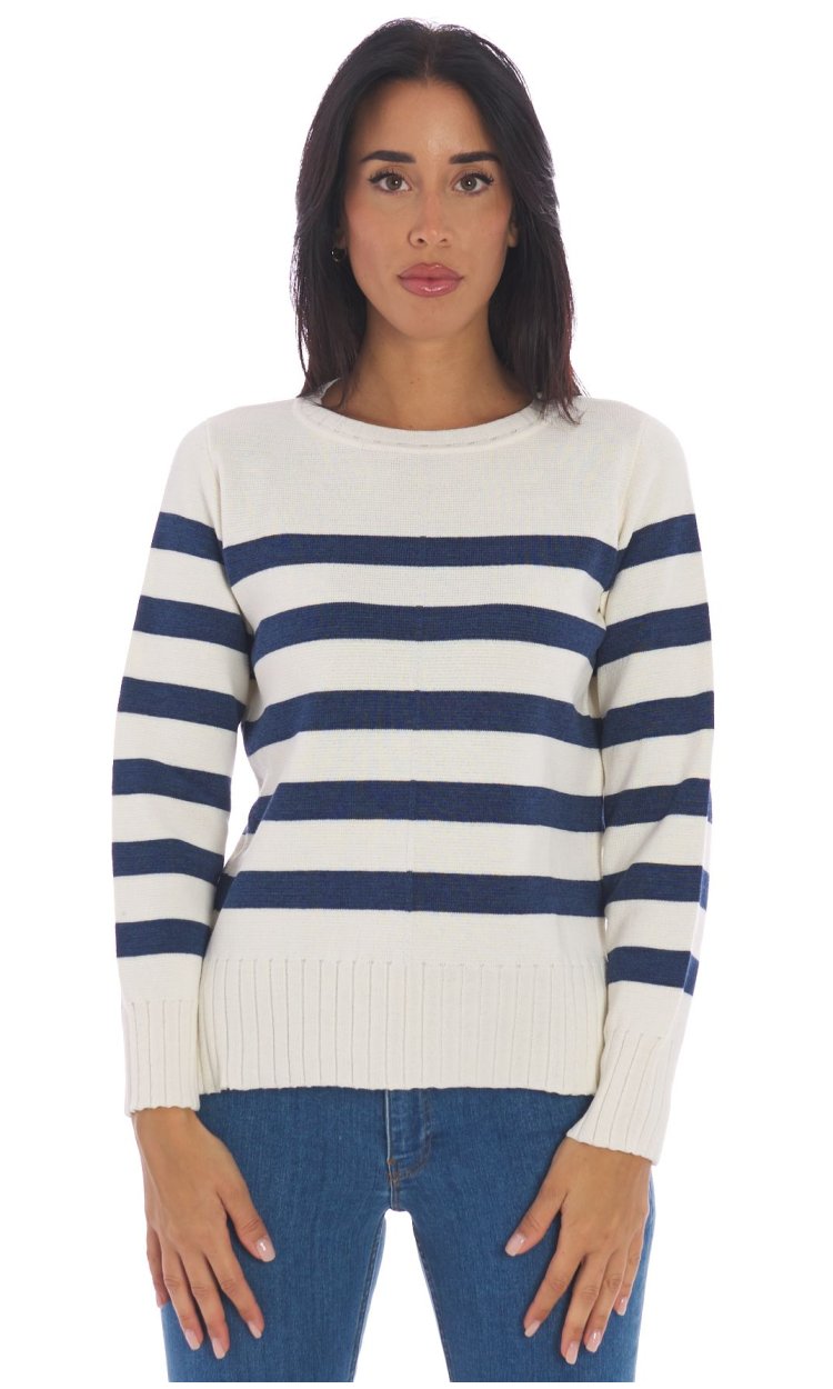 MARIA BELLENTANI BOAT NECK SWEATER WITH STRIPED CLOTH STITCH