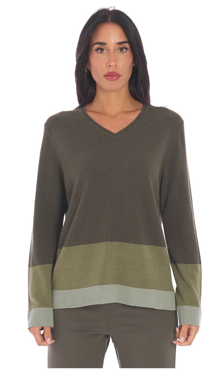 MARIA BELLENTANI V-NECK SWEATER WITH CONTRASTING EDGING