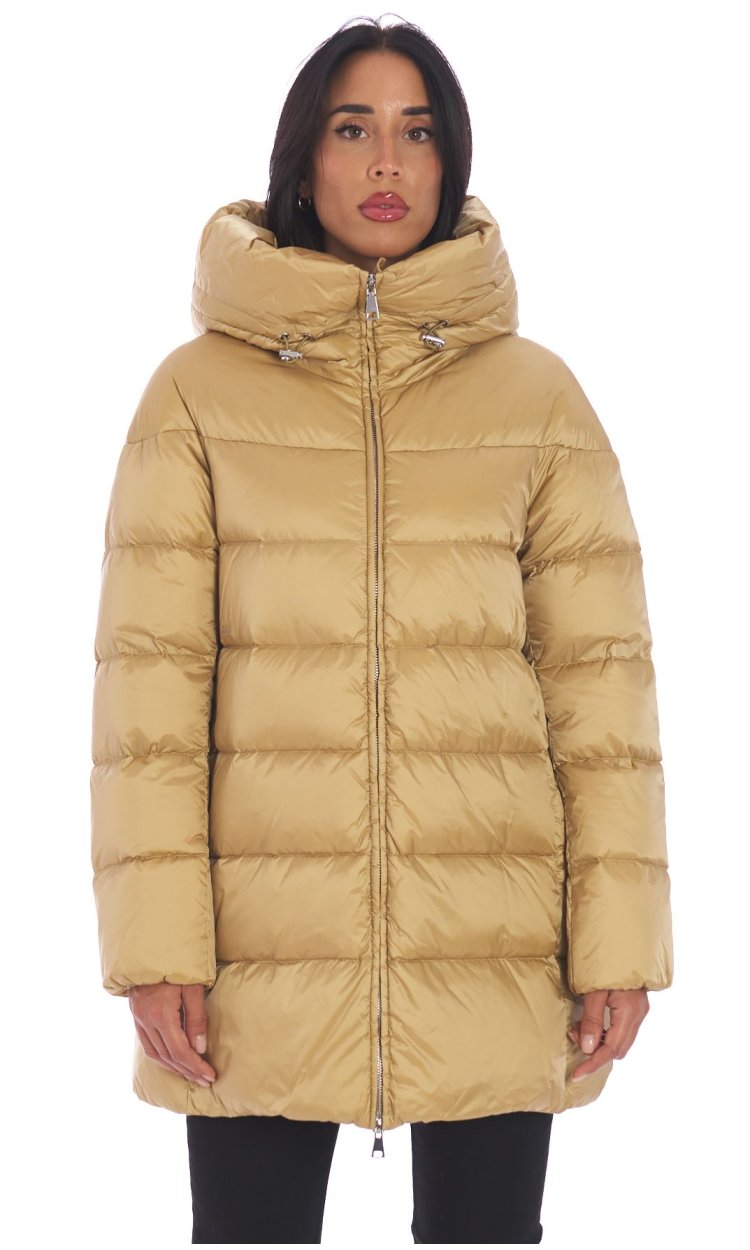 ADD FLARED LONG HODDED DOWN JACKET