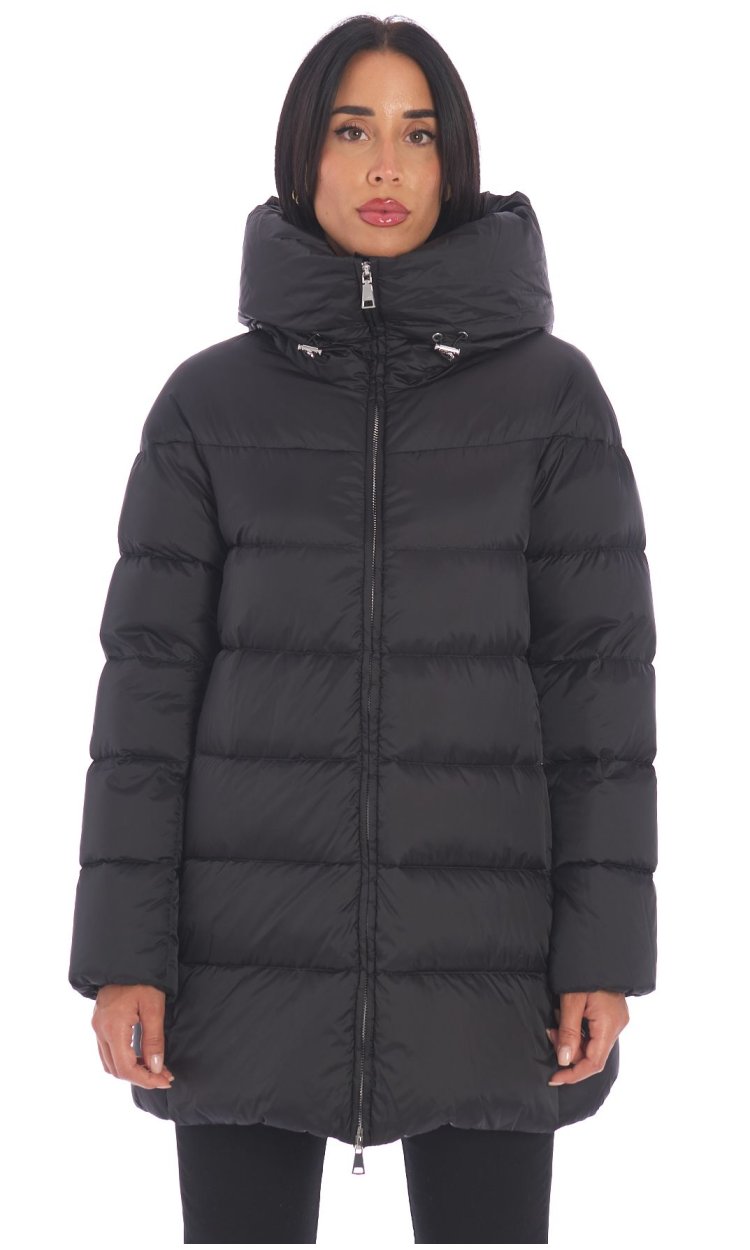 ADD FLARED LONG HODDED DOWN JACKET