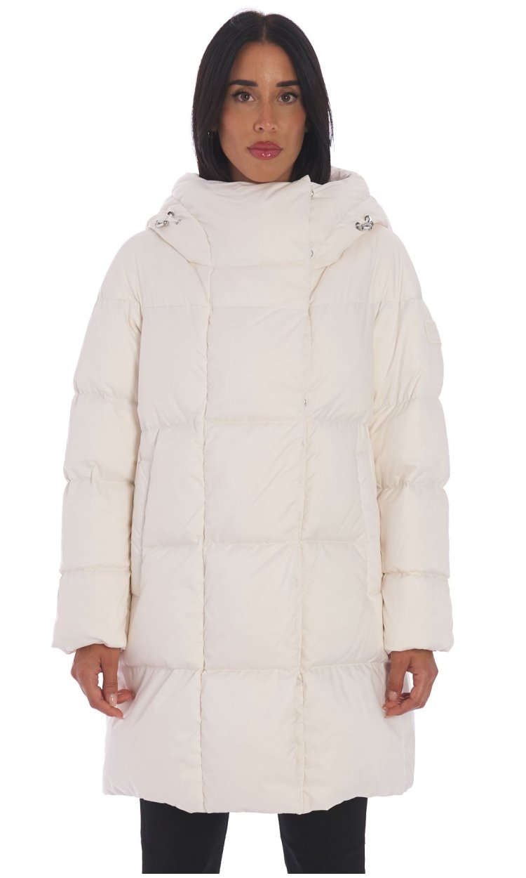 ADD FLARED LONG HODDED DOUBLEBREASTED DOWN JACKET