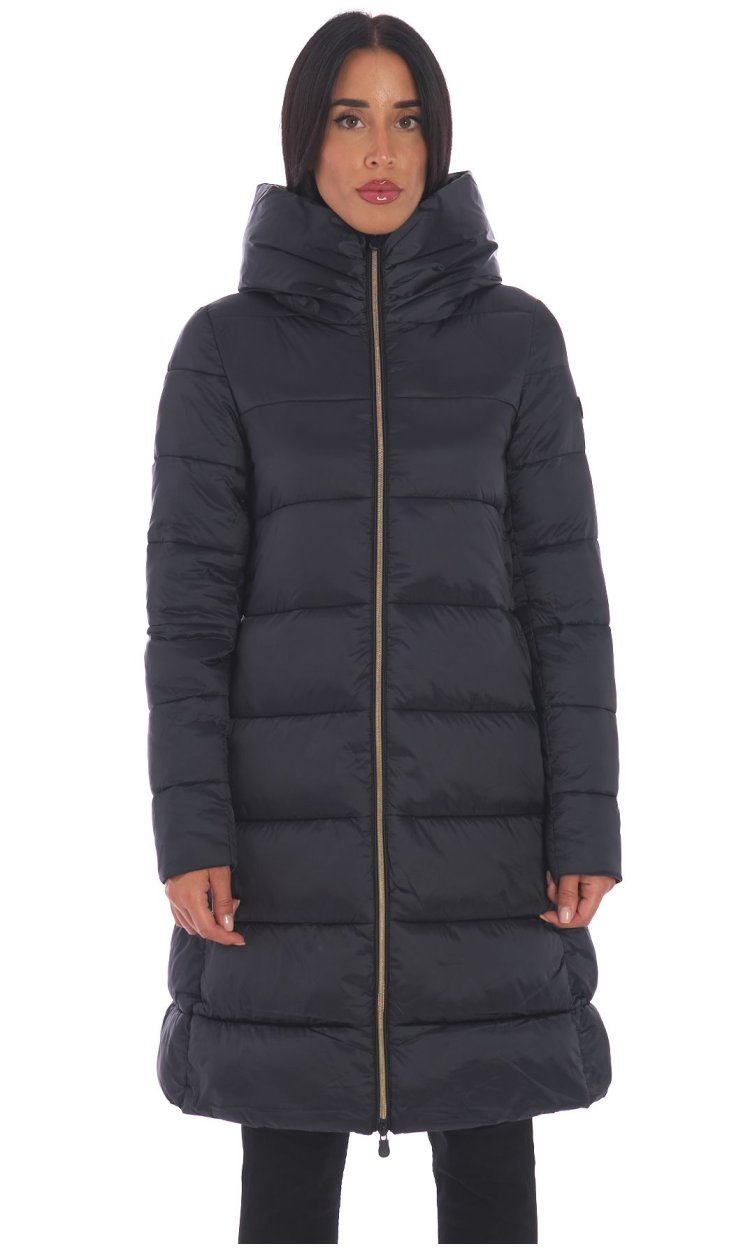 SAVE THE DUCK BLACK LONG WIDE DOWN JACKET WITH HOOD LYSA