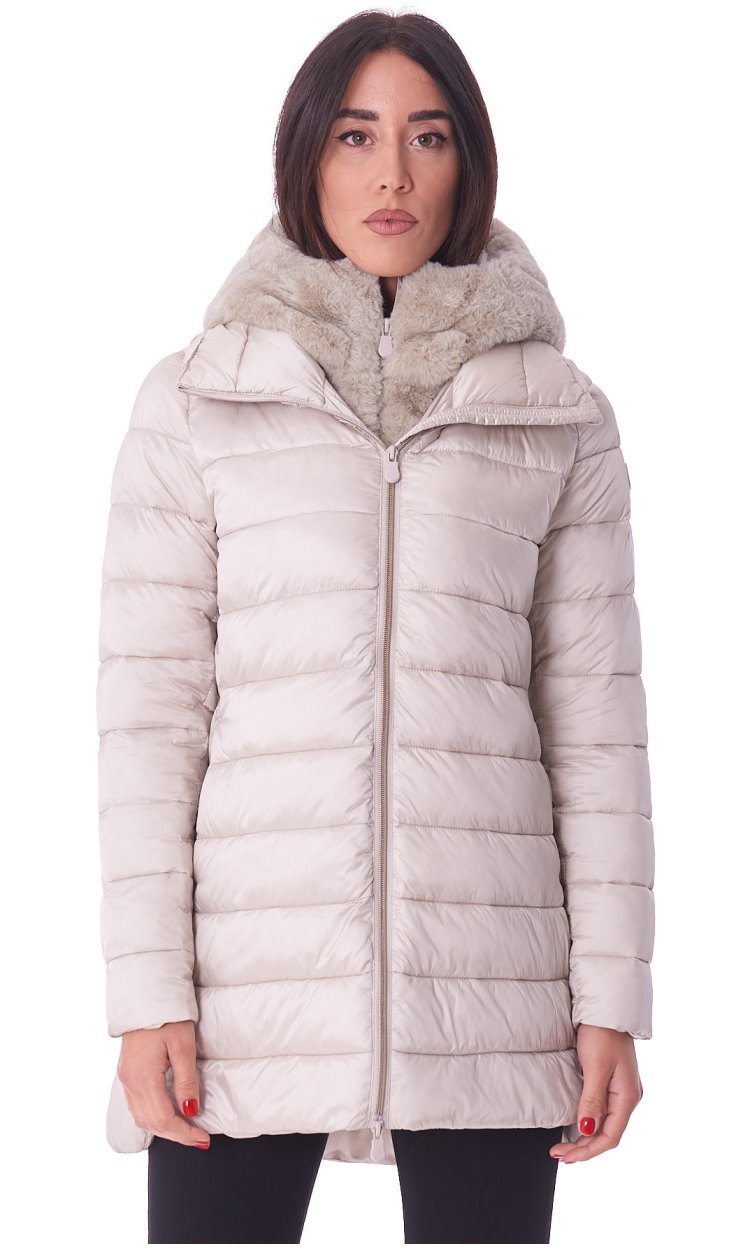 SAVE THE DUCK LONG WIDE DOWN JACKET WITH ECOFUR HOOD MATILDA