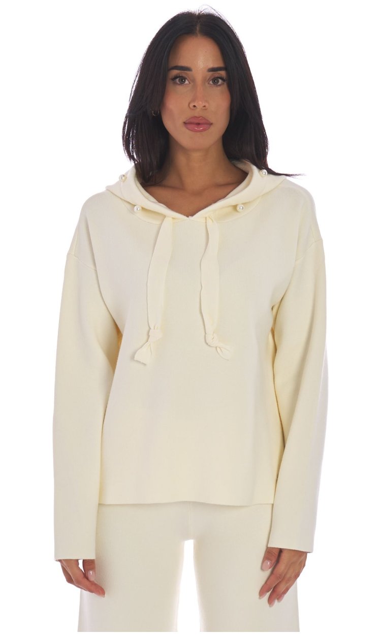 TWINSET ACTITUDE SWEATSHIRT WITH HOOD AND PEARLS