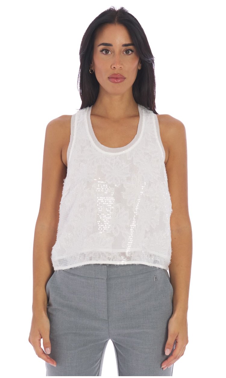 TOP TWINSET ACTITUDE CON PAILLETTES BIANCO