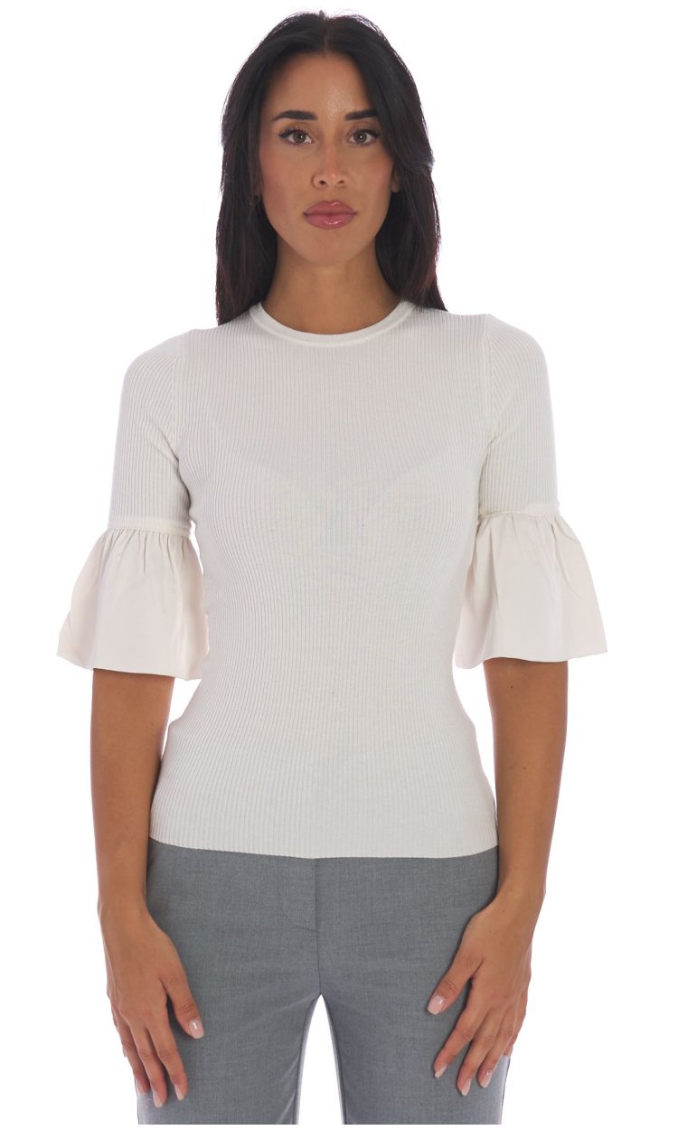 RIBBED TWINSET SWEATER WITH RUFFLES