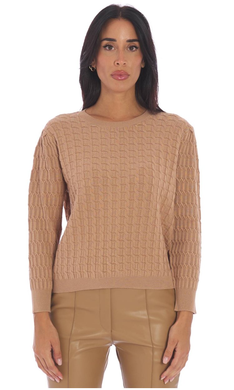 CAMEL CABLE KNIT TWINSET SWEATER